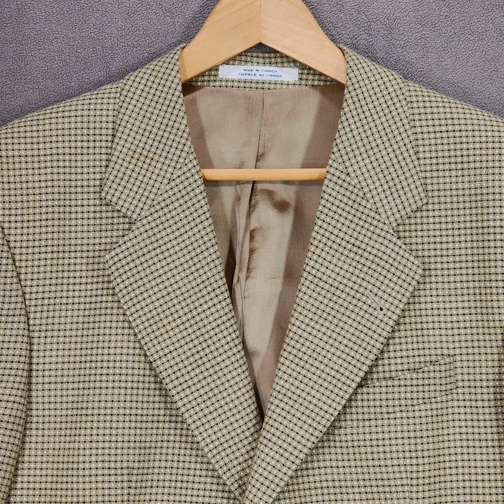 Michael Gabrielle Blazer 40R Men Beige Nailhead Single Breast Canada Wool Preppy